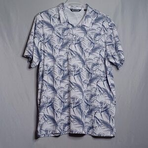 Travis Mathew Polo Shirt Mens XXL White Blue Palm Leaf Print Golf Casual Dad